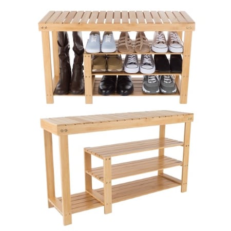 Hastings Home Bamboo Shoe and Boot Rack Bench, 3-tiers Wood Seat Storage and Organization, Bedroom, Closets 727880MFR